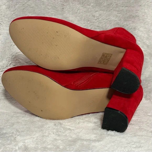 PrettyLittleThing RED Heeled Boots with Chunky Heel and Rounded Toe Women size 6 - Picture 6 of 15
